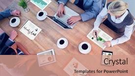  Presentation with interface - Presentation consisting of accounting - business interface against business team background and a coral colored foreground
