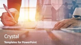  Presentation with destruction documents - Colorful presentation theme enhanced with accounting - close up businessman signing documents backdrop and a coral colored foreground