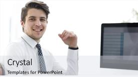  Presentation with employee - Slide deck featuring accounting - employee sitting in front background and a light gray colored foreground