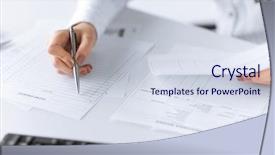  Presentation with accounting - Amazing slide set having accounting - picture of woman hand filling backdrop and a sky blue colored foreground