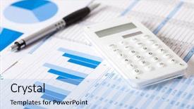  Presentation with paperwork - Audience pleasing PPT theme consisting of accounting concept pen calculator backdrop and a light blue colored foreground