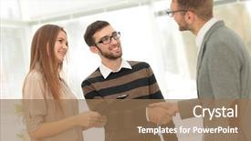  Presentation with shaking hands - PPT theme having accounting design - two men shaking hands background and a coral colored foreground