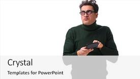  Presentation with fraud - Cool new slide set with tax fraud - nerd young man with calculator backdrop and a white colored foreground