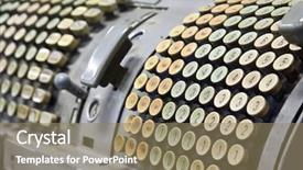  Presentation with machine - Amazing PPT theme having accounting history - old office machine backdrop and a coral colored foreground