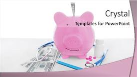  Presentation with piggy bank - Colorful presentation design enhanced with accounting hospital - ceramic piggy bank with stethoscope backdrop and a white colored foreground