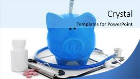  Presentation with piggy bank - Presentation featuring accounting hospital - ceramic piggy bank with stethoscope background and a light blue colored foreground