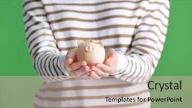  Presentation with hands saving - Slide deck enhanced with accounting kids pay - girl holding cute piggy bank background and a mint green colored foreground