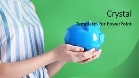  Presentation with piggy bank - PPT theme enhanced with accounting kids pay - girl holding cute piggy bank background and a seafoam green colored foreground