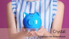  Presentation with education pink - Slide deck with accounting kids pay - young girl holding cute piggy background and a coral colored foreground