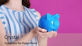  Presentation with education pink - Slide set with accounting kids pay - young girl holding cute piggy background and a coral colored foreground