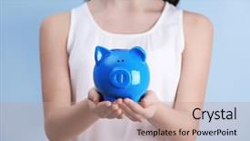  Presentation with hands saving - PPT theme enhanced with accounting kids pay - young girl holding cute piggy background and a coral colored foreground