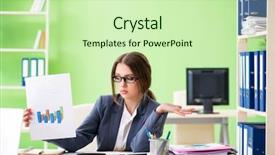  Presentation with fintech financial algorithme - Audience pleasing slides consisting of accounting presentation - female financial manager presenting graph backdrop and a soft green colored foreground