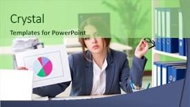  Presentation with financial - Slide set with accounting presentation - female financial manager presenting graph background and a mint green colored foreground