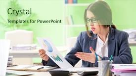  Presentation with financial - PPT layouts enhanced with accounting presentation - female financial manager presenting graph background and a soft green colored foreground