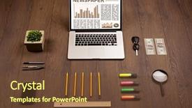  Presentation with business report - Audience pleasing presentation theme consisting of business laptop with stock market backdrop and a  colored foreground