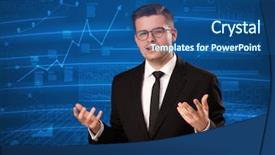  Presentation with data analyst - Slide set enhanced with stock data analyst in studio background and a ocean colored foreground