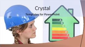  Presentation with rating - Colorful presentation design enhanced with accredited - female housebuilder with an energy backdrop and a light blue colored foreground