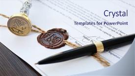  Presentation with old pen - PPT layouts enhanced with accredited - old notarial wax stamp background and a sky blue colored foreground