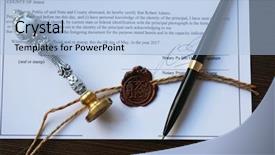  Presentation with old pen - Audience pleasing slide deck consisting of accredited - old notarial wax stamp backdrop and a light blue colored foreground