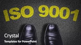  Presentation with iso - PPT layouts consisting of accredited - top view of business shoes background and a dark gray colored foreground