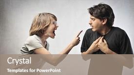  Presentation with finger - Presentation theme consisting of accuation business - angry woman pointing her finger background and a coral colored foreground