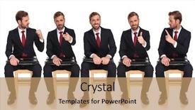  Presentation with job interview - PPT theme having accuation business - five poses of the same background and a coral colored foreground