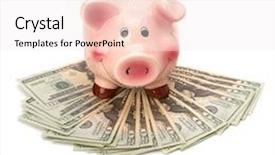  Presentation with piggy bank - Colorful presentation theme enhanced with accumulation concept money and piggy backdrop and a sky blue colored foreground