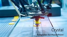  Presentation with manufacture - Beautiful PPT theme featuring accuracy - robot with vacuum suckers backdrop and a light blue colored foreground