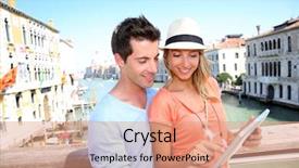  Presentation with bridge - Slide set with acdemia - couple using tablet background and a coral colored foreground