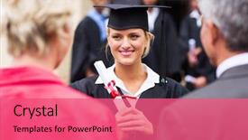  Presentation with graduation ceremony invitation - Amazing PPT theme having student s acheivement - middle aged couple attending daughter's backdrop and a coral colored foreground