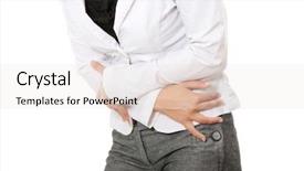  Presentation with stomach - Beautiful PPT theme featuring aches pains - woman with stomach issues isolated backdrop and a white colored foreground