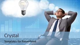  Presentation with internet of things - PPT theme featuring achieve dream - young businessman dreaming of better background and a light blue colored foreground