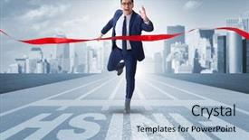  Presentation with achievement - Slide set with achievement - businessman on the finishing line background and a light blue colored foreground