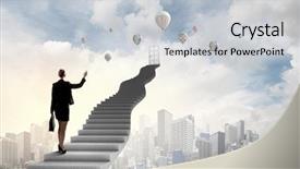  Presentation with achievement - Audience pleasing slide deck consisting of achievement - businesswoman walking up staircase backdrop and a light gray colored foreground