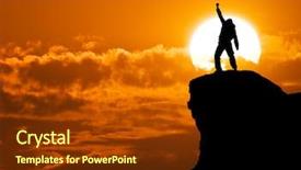  Presentation with achievement mountain - Theme featuring achievement - man on top of mountain background and a tawny brown colored foreground