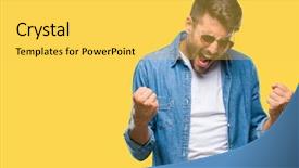  Presentation with special education young adult man - Presentation theme with achievement - young handsome man wearing sunglasses background and a yellow colored foreground