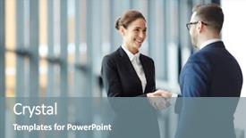  Presentation with business partner - Amazing PPT layouts having achievement - young smiling businesswoman giving handshake backdrop and a gray colored foreground