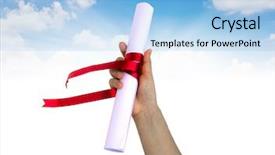  Presentation with certificate - Beautiful presentation theme featuring achievement award certificate - hand holding diploma wrapped backdrop and a light blue colored foreground