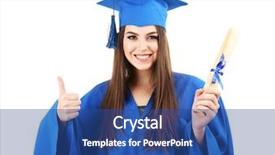  Presentation with graduation black graduate hat - Cool new presentation theme with achievement award certificate - woman graduate student wearing graduation backdrop and a ocean colored foreground