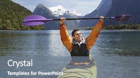  Presentation with helping man mountain - Beautiful presentation design featuring achievement celebration - cheerful man holding up kayak backdrop and a gray colored foreground