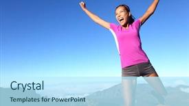  Presentation with volcano - Audience pleasing theme consisting of achievement celebration - success winner fitness runner woman backdrop and a cool aqua colored foreground