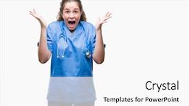  Presentation with winner - PPT layouts consisting of achievement celebration - young brunette doctor girl wearing background and a white colored foreground