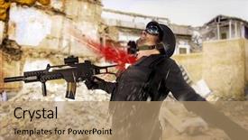  Presentation with wounded - Audience pleasing presentation theme consisting of achine gun - assault troops soldier wounded backdrop and a coral colored foreground