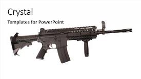  Presentation with gun - Cool new PPT layouts with achine gun - full length automatic assault rifle backdrop and a white colored foreground
