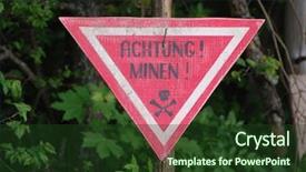  Presentation with military - Audience pleasing PPT theme consisting of achtung minen sign ww2 reenactment backdrop and a tawny brown colored foreground
