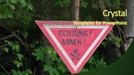  Presentation with military - Amazing PPT theme having achtung minen sign ww2 reenactment backdrop and a tawny brown colored foreground