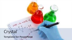  Presentation with education complex math formulas - PPT theme with acid alkalis - hand scientist writing formulas isolated background and a  colored foreground