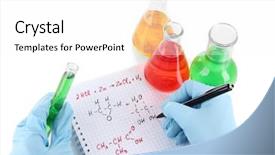  Presentation with writing google - Slide deck enhanced with acid alkalis - hand scientist writing formulas isolated background and a white colored foreground