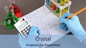  Presentation with writing - Slide deck enhanced with acid alkalis - hand scientist writing formulas background and a light blue colored foreground