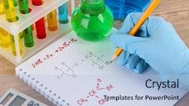  Presentation with formulas and trigonometric - PPT theme featuring acid alkalis - hand scientist writing formulas background and a light blue colored foreground